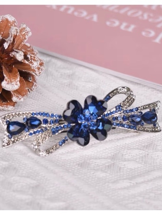 New Anthropologie Silver-Tone Bow Brooch with Deep Blue Crystals main image 4